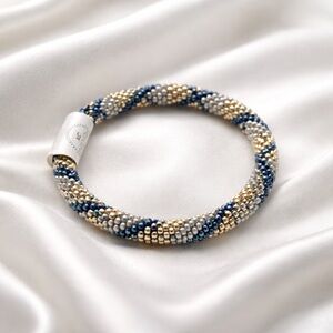 Handmade Blue, Gold & Silver Seed Bead Bracelet